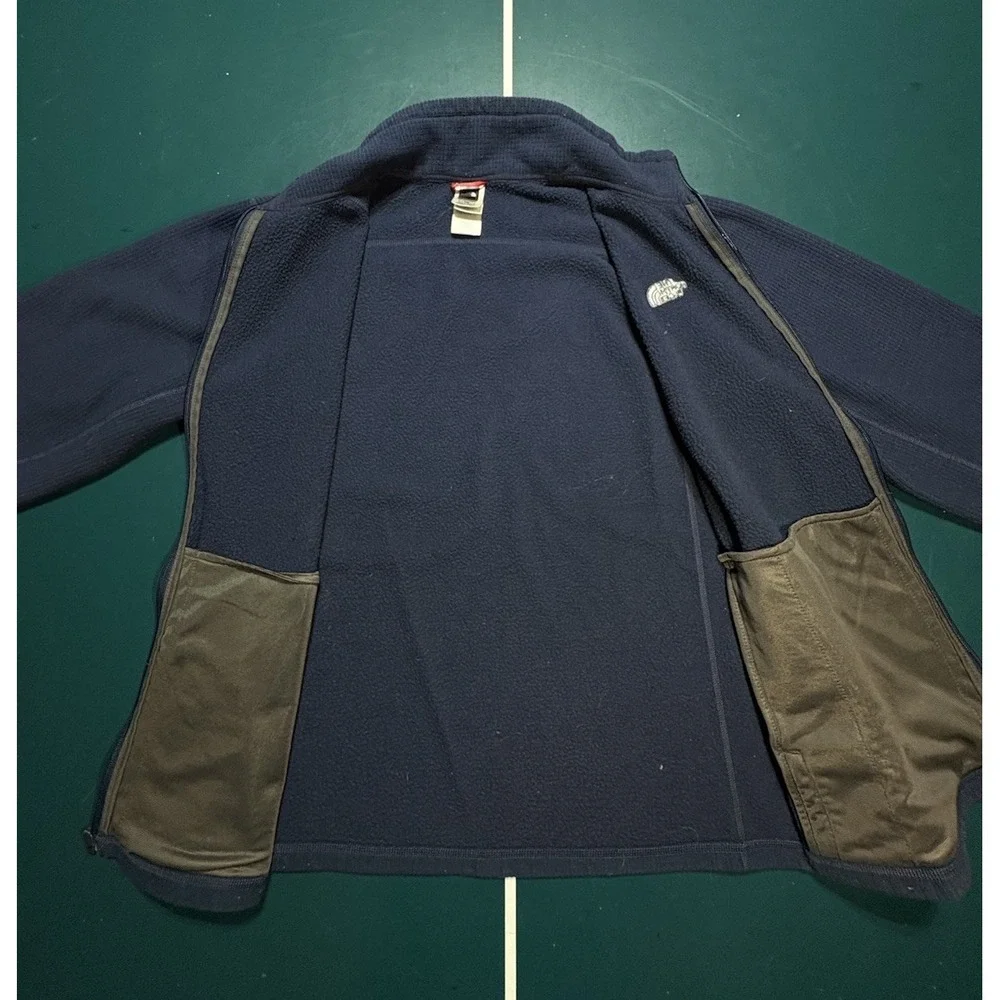 The North Face Waffle Knit Full Zip‎ Jacket Men's Large Navy Blue Fleece
